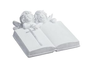 4052025472429 - Relaxdays - Grabengel mit Buch Kunststein wetter- frost- & UV-beständig h x b x t 10 x 20 x 20 cm Grabschmuck weiß