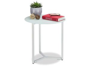 4052025949334 - Runder Beistelltisch aus Glas und Metall dekorativer Loungetisch HxBxT 51 x 50 x 50 cm in trendigem Weiß - Relaxdays