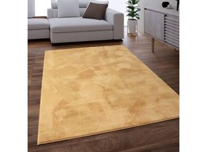 Image of Teppich Wohnzimmer Kunstfell Shaggy Hochflor Waschbar In Waschmaschine Soft Uni Gelb 80x150 cm - Paco Home