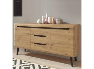 4251581579768 - Lomadox - Sideboard mit 3 Schubkästen TIROL-61 skandinavisches Design in Eiche Artisan mit Schwarz b h t ca 160 83 40cm - braun