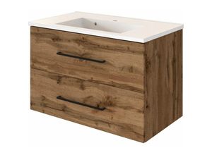 4251581535795 - Lomadox - Waschtischunterschrank inkl Waschbecken 80 cm MANLY-03 Wotaneiche Nb b h t 80 55 47 cm - braun