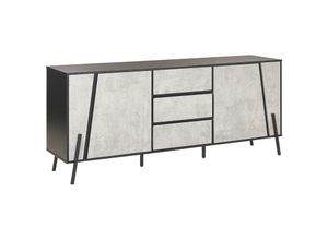 4251682243186 - Beliani - Sideboard Betonoptik Schwarz Spanplatte Pulverbeschichtetes Metall 75 x 177 x 40 cm Modern Drei Schubladen Viel Stauraum Wohnzimmer