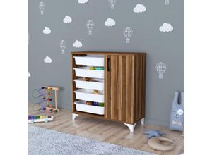 4059438846540 - [encasa] - Beistellschrank Aurland mit Ablagekörben 785x77x30cm Walnuss Walnuss