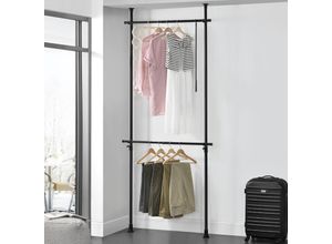 4059438845260 - [encasa] - Teleskopgarderobe Kemi mit 2 Garderobenstangen 75 - 115 cm Schwarz