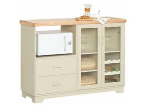 4251388621011 - FSB81-MI Buffet Sideboard mit 2 Glastüren Küchenschrank Kommode Schrank Flurschrank Beistellschrank Mikrowellenschrank Aufbewahrungsschrank Beige bht