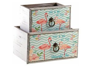 3238920797053 - Aubry Gaspard - Ordnungskorb aus Holz mit Flamingo Motiv (Doppelpack)