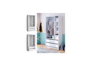 4066731331505 - Kleiderschrank Elmo 100 x 200 cm Weiß offen Garderobe Schubfächer Schlafzimmer