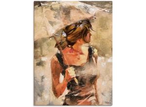 Image of Wandbild ARTLAND "Lady mit Regenschirm" Bilder Gr. B/H: 60 cm x 80 cm, Leinwandbild Portrait Hochformat, 1 St., beige (naturfarben) Kunstdrucke