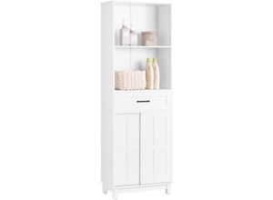 4251388628850 - Sobuy - BZR141-W Hochschrank mit Schiebetüren Badezimmer schmaler Schrank Badschrank Badregal Badezimmermöbel Weiß bht ca 56x167x30cm