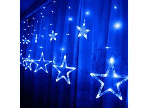 Image of Led Vorhang mit beleuchteten Sternen 2,5Meter1Meter für Weihnachten Party Deko Schmuck Fensterdeko Schaufenster Girlande Dekoration - Blau