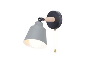 Image of Metall Hölzern Wandleuchte, E27 Wandlampe + 1,8M Steckdose, Nordisch Moderne Leuchte in Macaron-Farbe für Schlafzimmer Wohnzimmer Café Mattgrau