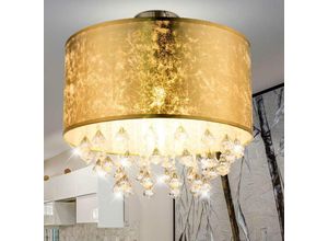 Image of Globo - Decken Lampe Schlaf Gäste Zimmer Stoff Schirm Kristall Leuchte Blatt-Gold Design 15187D3S