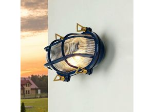 4255596649768 - Licht-erlebnisse - Außenwandlampe Glas Echt-Messing IP64 Blau E27 Maritim Wandleuchte außen Garten - Blau 4255596649768 - Licht-erlebnisse - Außenwandlampe Glas Echt-Messing IP64 Blau E27 Maritim Wandleuchte außen Garten - Blau