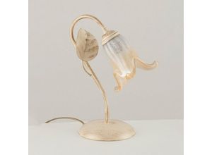 8050713212995 - Bonetti Illumina - Nachttischlampe Eisen Elfenbein Gold Weiß Bernsteinfarbenes Glas ein Licht 22x h30 cm