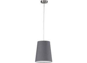 Image of Hängeleuchte Hängelampe Esszimmerlampe Pendelleuchte mit grauem Stoffschirm, Metall silber, 1x E27, DxH 25x140 cm