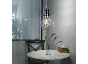 Image of Pendelleuchte Glühbirne Vintage Lampe Wohnzimmer Hängeleuchte Deko Glühbirne E14, Drahtgeflecht, Metall chrom, E14 Fassung, DxH 12x150 cm