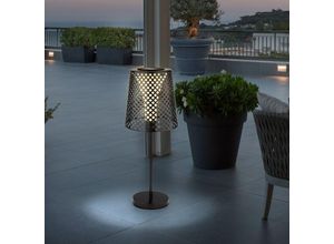 Image of Led Solar Tischleuchte Garten Solartischlampe für Außen Balkon Solar Tischlampe Metall, schwarz, Lichteffekt, 1x led 3000K, DxH 18x50cm