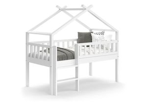 4066731062348 - Kinderbett Bettenhaus Einzelbett Adis Weiß modern 168x158 cm Kinderzimmer Rausfallschutz Massivholz Lattenrost Bettleiter Hausbett Hochbett