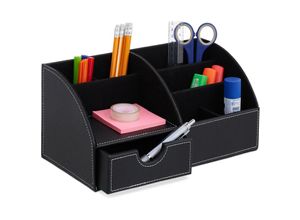 4052025436698 - Schreibtisch Organizer Büroorganizer mit 6 Fächern & Schublade hbt 14 x 285 x 15 cm Stiftehalter schwarz - Relaxdays