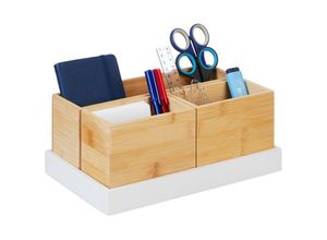 4052025479862 - Bambus Organizer 4-teiliges Set Schreibtischutensilien Kosmetik für Büro Bad Ablageschale natur weiß - Relaxdays