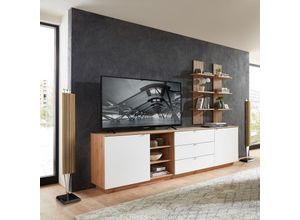 4066075140054 - Lomadox - tv Sideboard Set mit Wandregalen Fernsehschrank Eiche mit weiß Breite 240 cm CUST-36