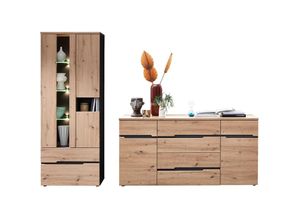 4066075072263 - Lomadox - Esszimmer Set in Artisan Eiche Nb mit Graphit MANRESA-36 Vitrine und Sideboard b h t ca 260 197 44 cm