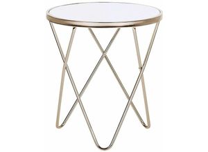 4251682225991 - Beliani - Beistelltisch Weiß Gold Sicherheitsglas Metall 50 x 55 cm v förmigen Füße Couchtisch Glänzend Rund Modern