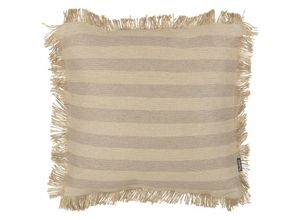 4255664846563 - Beliani - Dekokissen Beige Gestreift aus Jute Baumwolle 45 x 45 cm Quadratisch mit Fransen Deko Dekoration Wohnaccessoires für Wohnzimmer Schlafzimmer