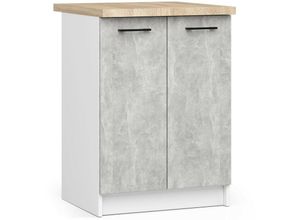 5907512215012 - Akord - Küchenschrank oliwia modular S60 Unterschrank mit Arbeitsplatte Weiß 60 cm 2 Türen 2 Ebenen Front Beton B60 x H85 x T46 cm