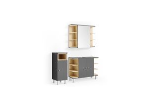 4251421965119 - Badmöbel Set AQUIS Anthrazit Spiegel Waschtisch Unterschrank Midischrank 4251421965119 - Badmöbel Set AQUIS Anthrazit Spiegel Waschtisch Unterschrank Midischrank