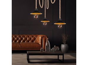 4059157285651 - Etcshop - Hängeleuchte Hanfseil Seillampe Pendelleuchte gold schwarz Landhausstil Esszimmer Deckenlampe verstellbar Hanfseil Metall 3x E27 Fassung