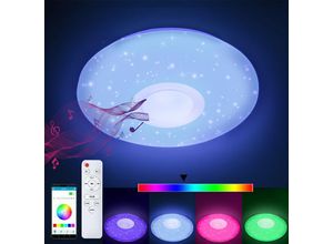 9441000428394 - SWANEW Lustre de plafond LED 36W avec effet ciel étoilé moderne gradable panneau et musique Bluetooth