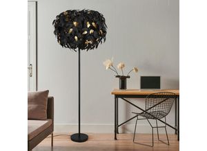 4059157344396 - Stehleuchte Stehllampe Wohnzimmerleuchte 3-flammig Beistellleuchte im Blätterdesign Fußschalter Metall schwarz gold 3x E14 Fassung DxH 70x180cm