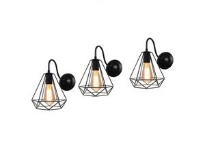 Image of Wandleuchte Vintage, Diamant Form Wamp Lampe im Industri Design, Decor Lampe mit Käfig für Wohnzimmer Esszimmer Schwarz 3PCS