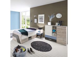 4251324911466 - Lomadox - Jugendzimmer Set mit Kommode 3-teilig LEEDS-10 in Sandeiche Nb mit weiß Lava und Denim Blau - grau