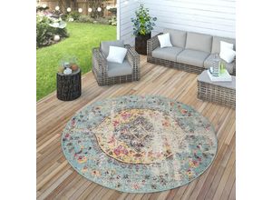 4061981061141 - Paco Home - In- & Outdoor Teppich Modern Orient Print Terrassen Teppich Türkis ø 200 cm Rund