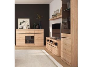 4066075108870 - Lomadox - Set Wohnwand und Sideboard mit Beleuchtung SANFORD-129 in Eiche hell Nb - braun