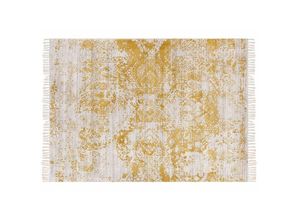 4251682293273 - Beliani - Teppich Beige u Senfgelb Viskose 140 x 200 cm Rechteckig Kurzflor mit Fransen Orientalisches Muster Rechteckig Wohnzimmer Schlafzimmer Flur 4251682293273 - Beliani - Teppich Beige u Senfgelb Viskose 140 x 200 cm Rechteckig Kurzflor mit Fransen Orientalisches Muster Rechteckig Wohnzimmer Schlafzimmer Flur