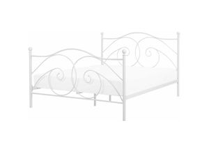 4251682215763 - Beliani - Metallbett Weiß 160 x 200 cm Mit Lattenrost Metall Verzierungen Romantisch Klassisch - Weiß