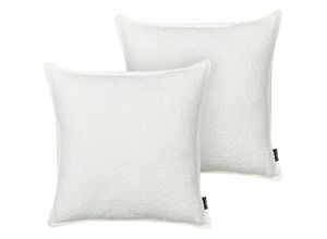 4255664848307 - Dekokissen 2er Set Cremeweiß Stoffbezug mit Füllung Biese 45x45 cm Teddy-Optik Modern Wohnzimmer Schlafzimmer Ausstattung Sofakissen Zierkissen