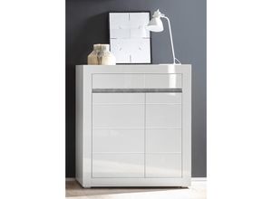 4251581528506 - Lomadox - Highboard in weiß Hochglanz COGO-61 mit Griffmulden in Betonoptik BxHxT 100x112x35cm - weiß