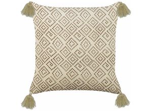 4251682294973 - Beliani - Dekokissen Beige Samtstoff Geometrisches Muster Quasten quadratisch 45 x 45 cm mit Füllung Wohnaccessoires für Sofa Wohnzimmer Schlafzimmer