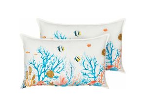 4255664850638 - Beliani - Set aus 2 Streukissen Mehrfarbig aus Baumwolle 30 x 50 cm Marine Muster Rechteckig Polyester Füllung Wohnaccessoires