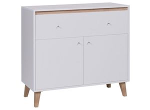 4066075073758 - Lomadox - Wohnzimmer Sideboard in weiß mit San Remo Eiche Nb ORTONA-132 b h t ca 100 905 40 cm - weiß