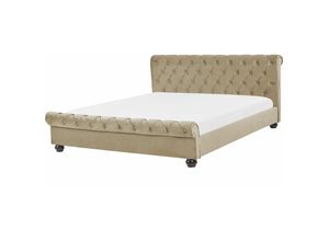 4251682215879 - Beliani - Polsterbett Samtstoff Beige Lattenrost 180 x 200 cm Geschwungene Form Gepolsterte Kopfteil Britisch