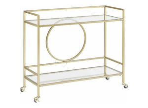 4251682277501 - Servierwagen Transparent und Gold Glas rechteckig mit Rollen Metallgestell glamourös moderne Ablagemöglichkeit für Küche Terrasse Wohnzimmmer