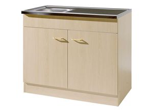 4251581583949 - Lomadox - Küchen-Spülenschrank 80cm mit Auflagespüle und Siphon SALERNO-03 Buche Dekor b h t 80x85x60cm