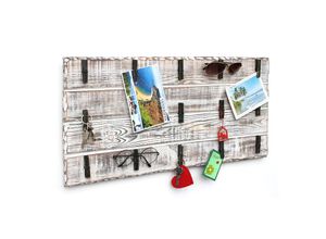 4260407939143 - Dandibo - Memoboard Holz Weiß Wandorganizer mit 15 Klammern 93914 Pinnwand Memotafel handgemacht Vintage