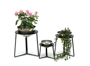 4260700960912 - Dandibo - Blumenhocker Metall mit Topf Schwarz Silber Blumenständer 96091 3er Set Blumensäule Modern Pflanzenständer Pflanzenhocker