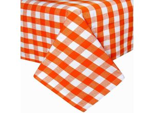 5055967433953 - Orange karierte Tischdecke aus 100% Baumwolle 138 x 138 cm - Orange - Homescapes